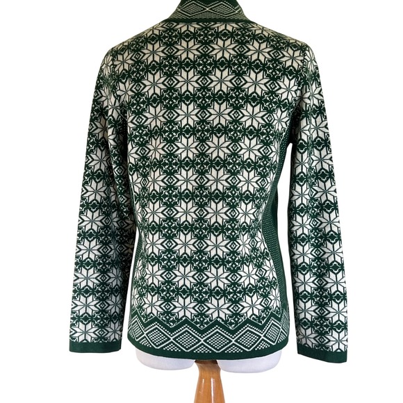 SOLD Women's Petite Appleseed's Fair Isle Cardigan Sweater Green Button Front - Picture 3 of 8